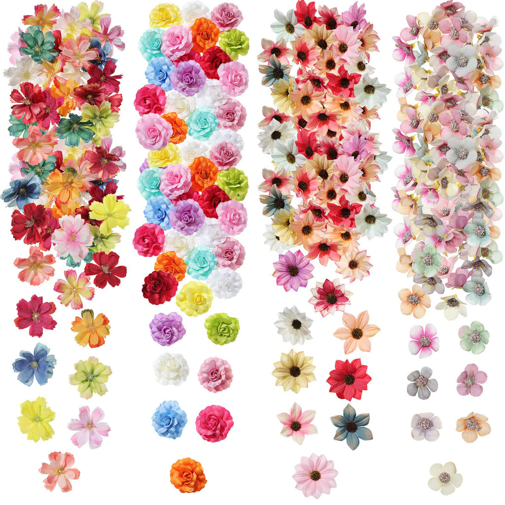 217 Pieces Mini Silk Heads Fake Rose Daisy Faux Flowers for Crafts Rose Flowers Plum Blossom Heads Sunflower Wedding Decoration 