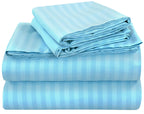 Royale Linen Striped Bed Sheet Set -Brushed Microfiber 1800 Bedding - 1 Fitted Sheet 1 Flat Sheet 2 Pillowcase - 4 Piece Damask