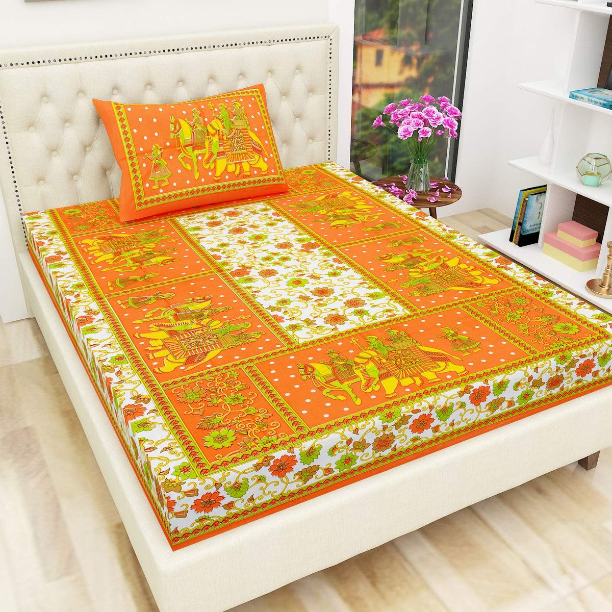 UBANIA COLLECTIONWe believe in customers satisfaction  Comfort Cotton Paisley Rajasthani Traditional 144 TC Single Bed Bedsheet