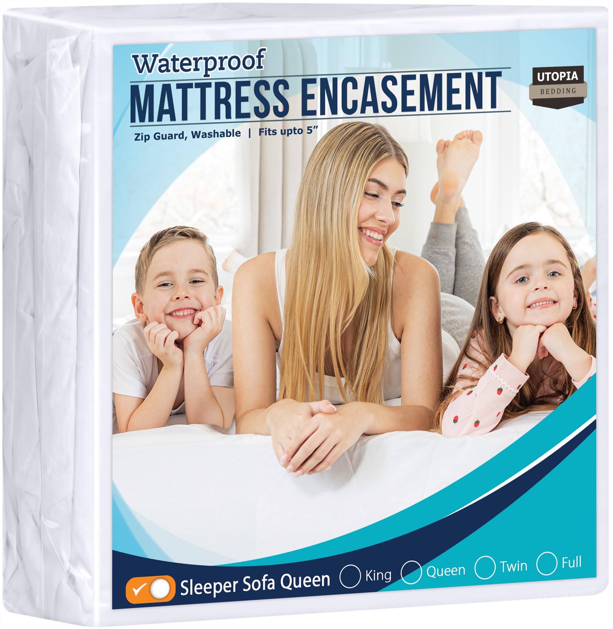 Utopia Bedding Zippered Mattress Encasement Sleeper Sofa Queen - 100% Waterproof And Bed Bug Proof Mattress Protector - Absorben