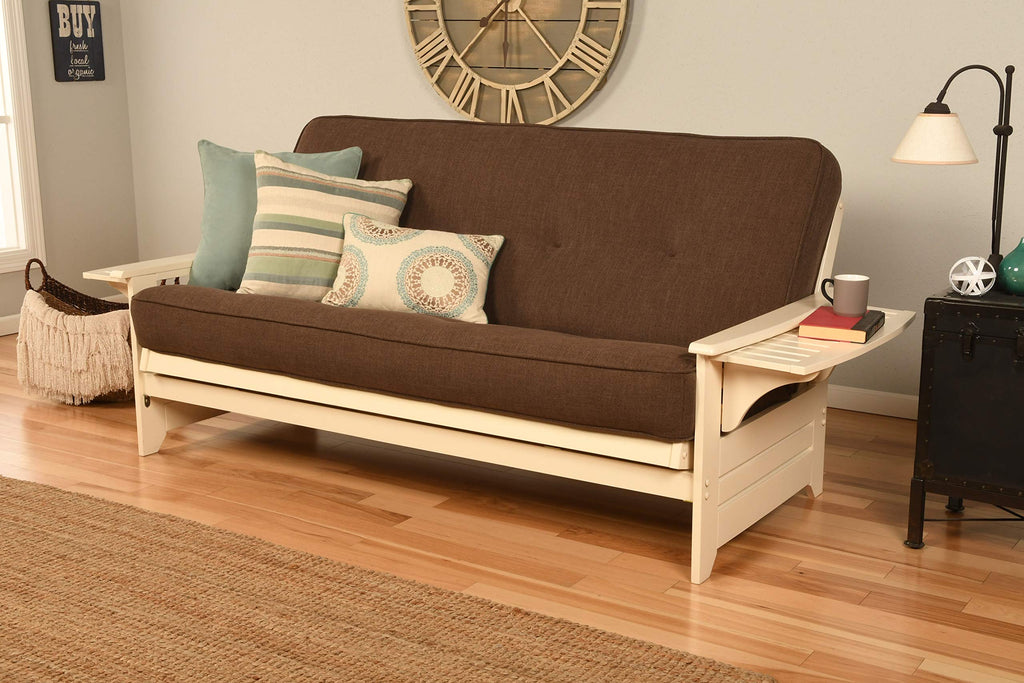 Kodiak Furniture Phoenix Futon With Linen Fabric Mattress In White/Cocoa Brown
