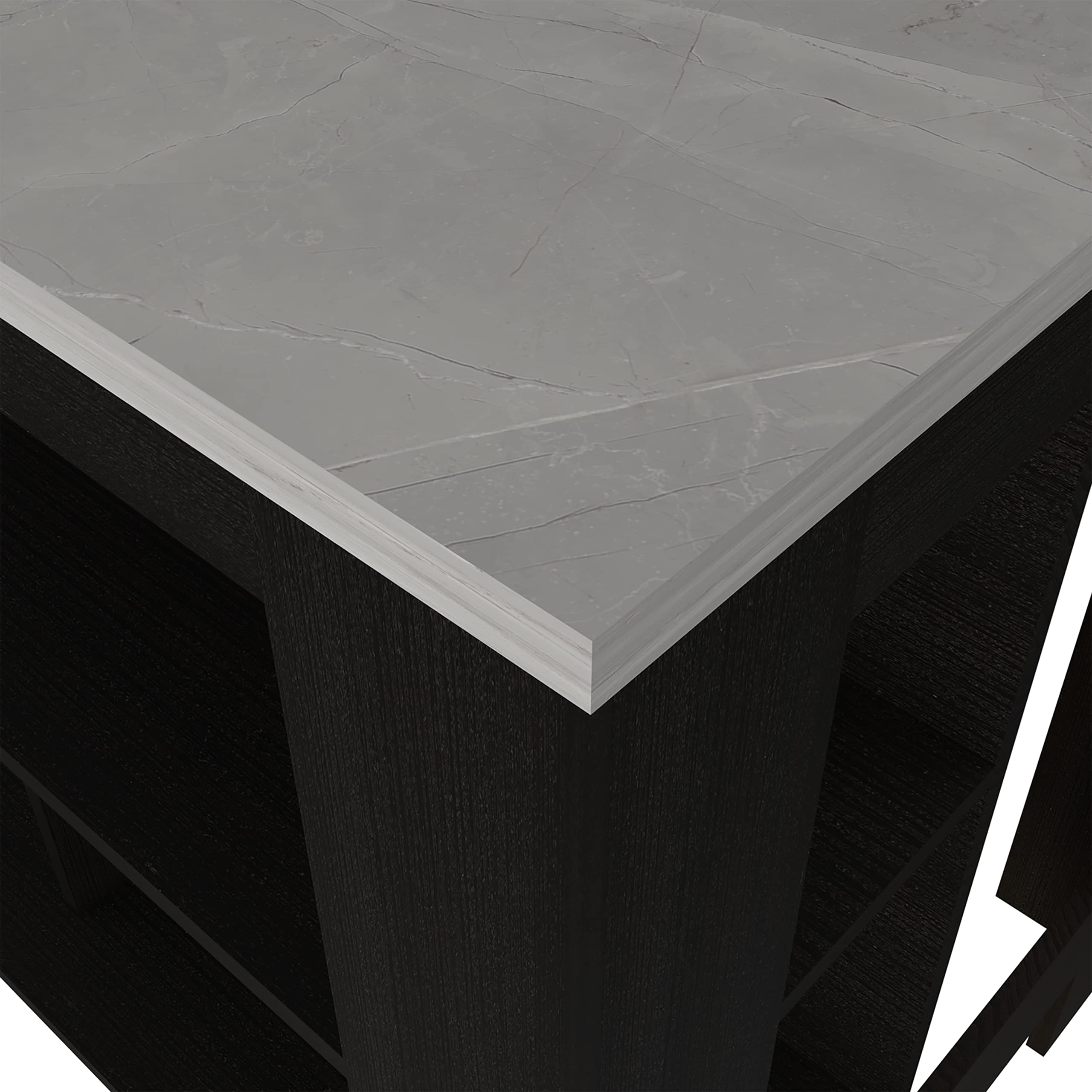delos Depot E-Shop Kitchen Island, Kitchen Table 35" H, Four Legs, Three Open Storage Shelves