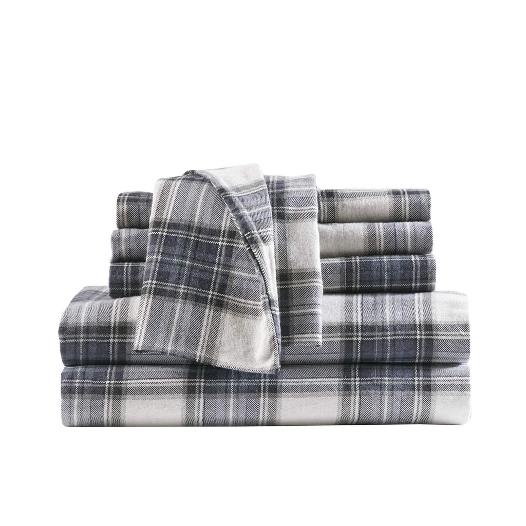 Comfort Spaces Cotton Flannel Breathable Warm Deep Pocket Sheets with Pillow Case Bedding, Full, Scottish Plaid Blue, 4 Piece