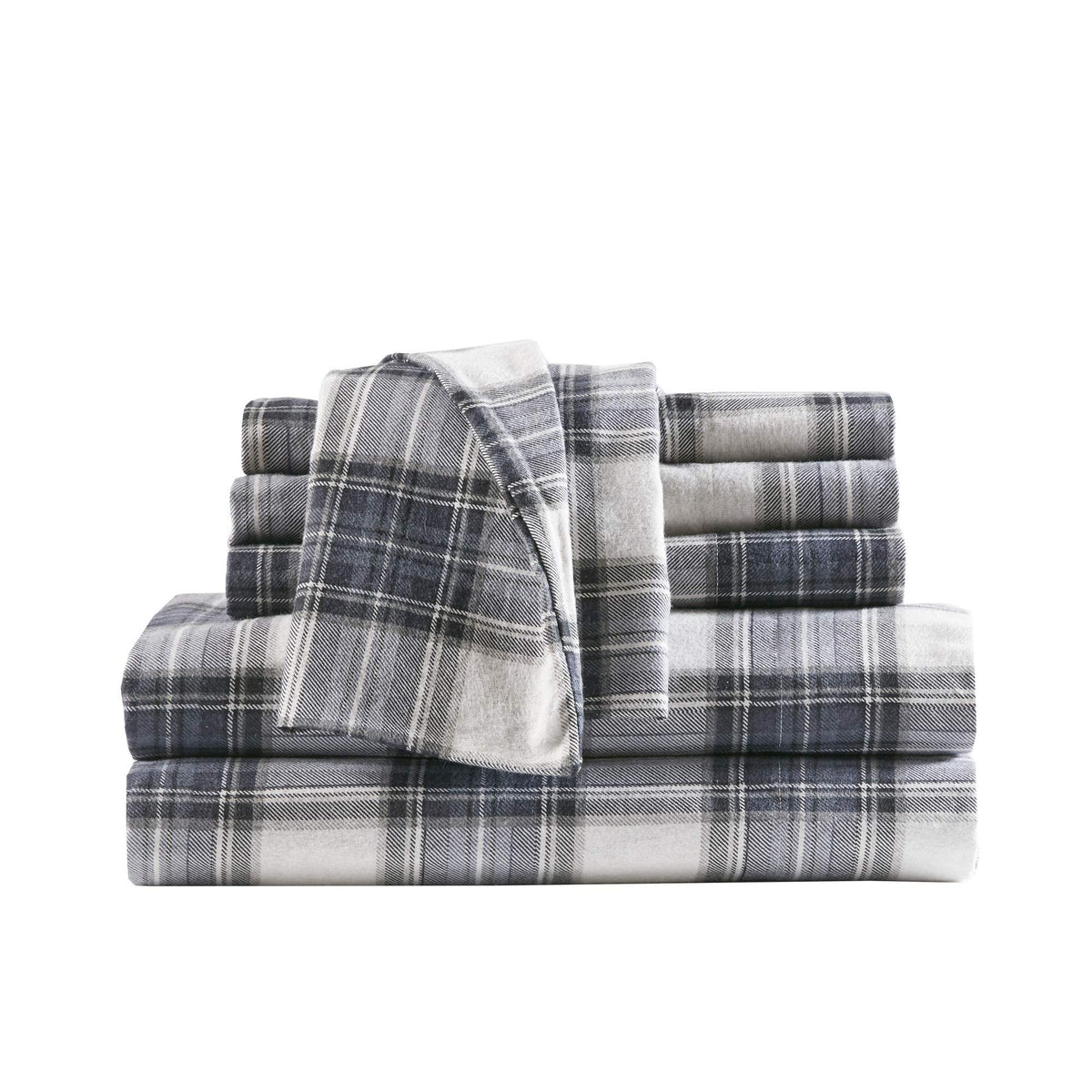 Comfort Spaces Cotton Flannel Breathable Warm Deep Pocket Sheets with Pillow Case Bedding, Full, Scottish Plaid Blue, 4 Piece