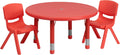 33 Round Red Plastic Height Adjustable Activity Table Set with 2 Chairs