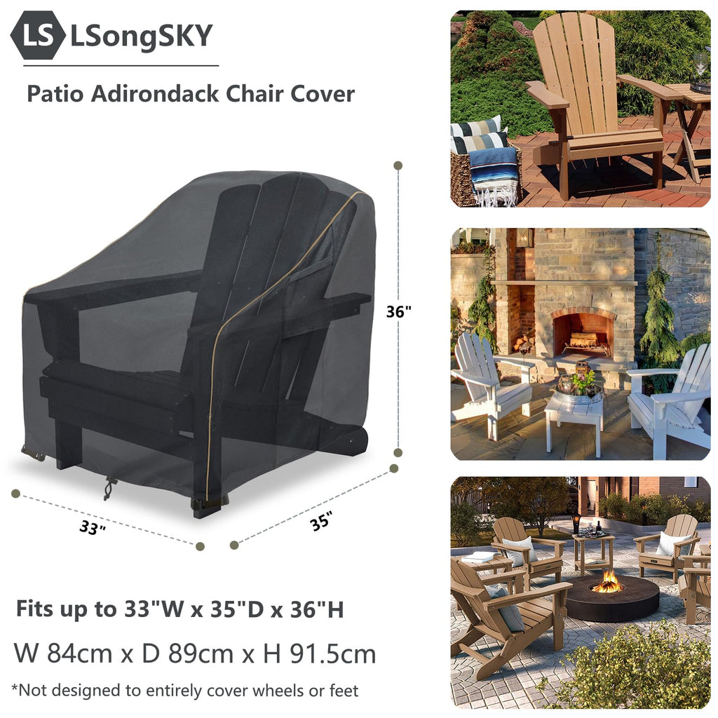 Lsongsky Adirondack Chair Covers 2 Pack,Waterproof Heavy Duty Outdoor Chair Covers,Adirondack Patio Chair Covers For Outdoor Furniture,(33 W X 35 D X 36 H Inches),Black