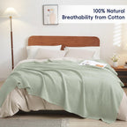 Phf 100% Cotton Waffle Weave Blanket Twin Size 66'X90' - Lightweight Cozy Washed Soft Breathable Throw Blanket - Great Blanket Layer For Couch Bed Sofa - Elegant Aesthetic Home Decoration - Sage Green