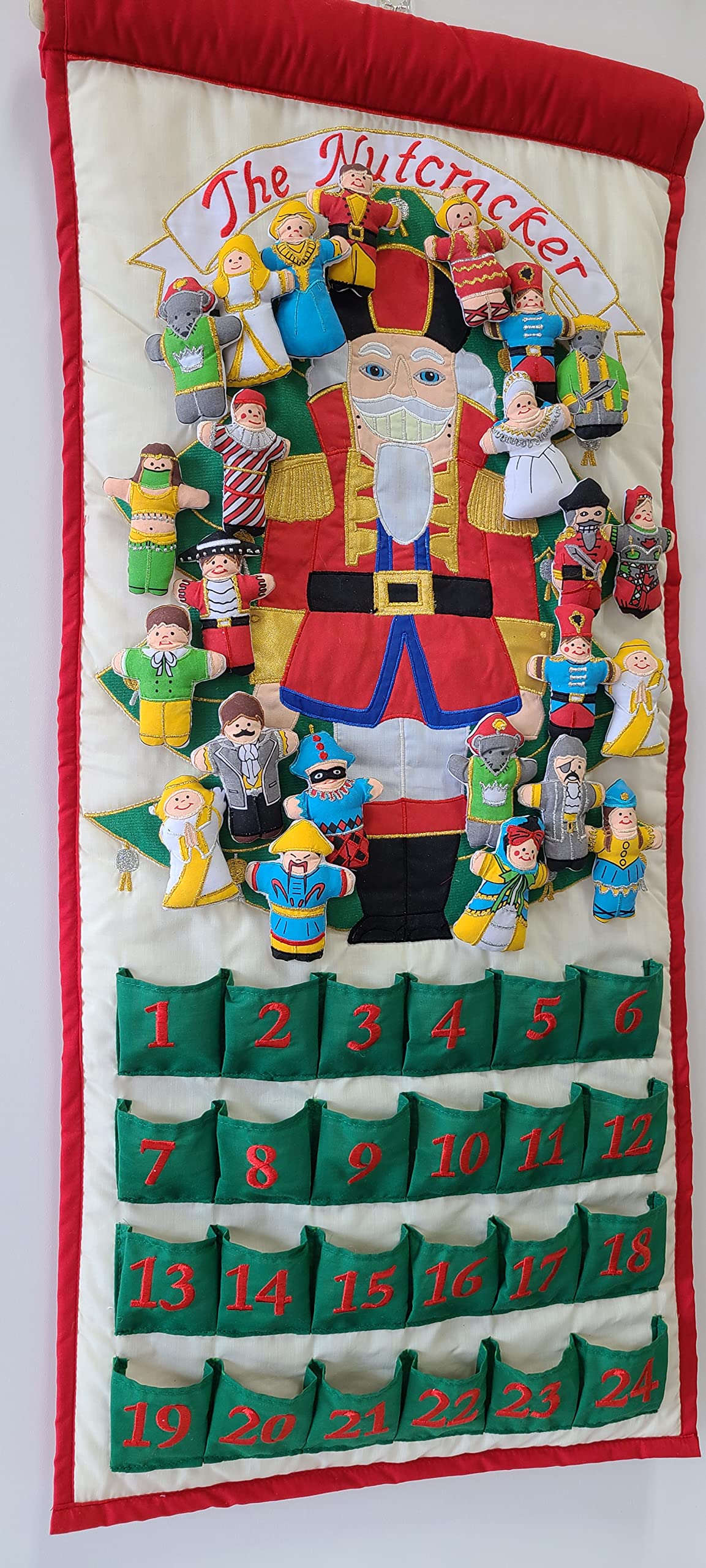 Pockets of Learning Nutcracker Advent Calendar | Interactive Fabric Wall Hanging | Cream, Red, Green Holiday Décor