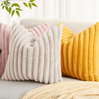 Decoruhome Faux Fur Throw Pillow Covers 20X20 Set Of 2, Decorative Soft Plush Striped Couch Pillow Covers With Velvet Back For Sofa, Bed, Living Room, Black