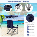 Goplus Camping Chair With Canopy Shade, Folding Lawn Chair With Umbrella Cup Holder & Carry Bag, Portable Sunshade Chair For Adults For Beach Outdoor Travel Hiking Fishing (Blue)