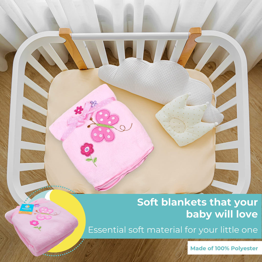 Spasilk Plush Blanket, Thick 2 Ply Blanket With Satin Trim, Baby Blanket, Pink Butterfly