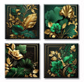 Green and Gold Wall Decor Tropical Plant Gold Leaves Pictures Canvas Prints Emerald Green Mid Century Modern Botanical floral Ae