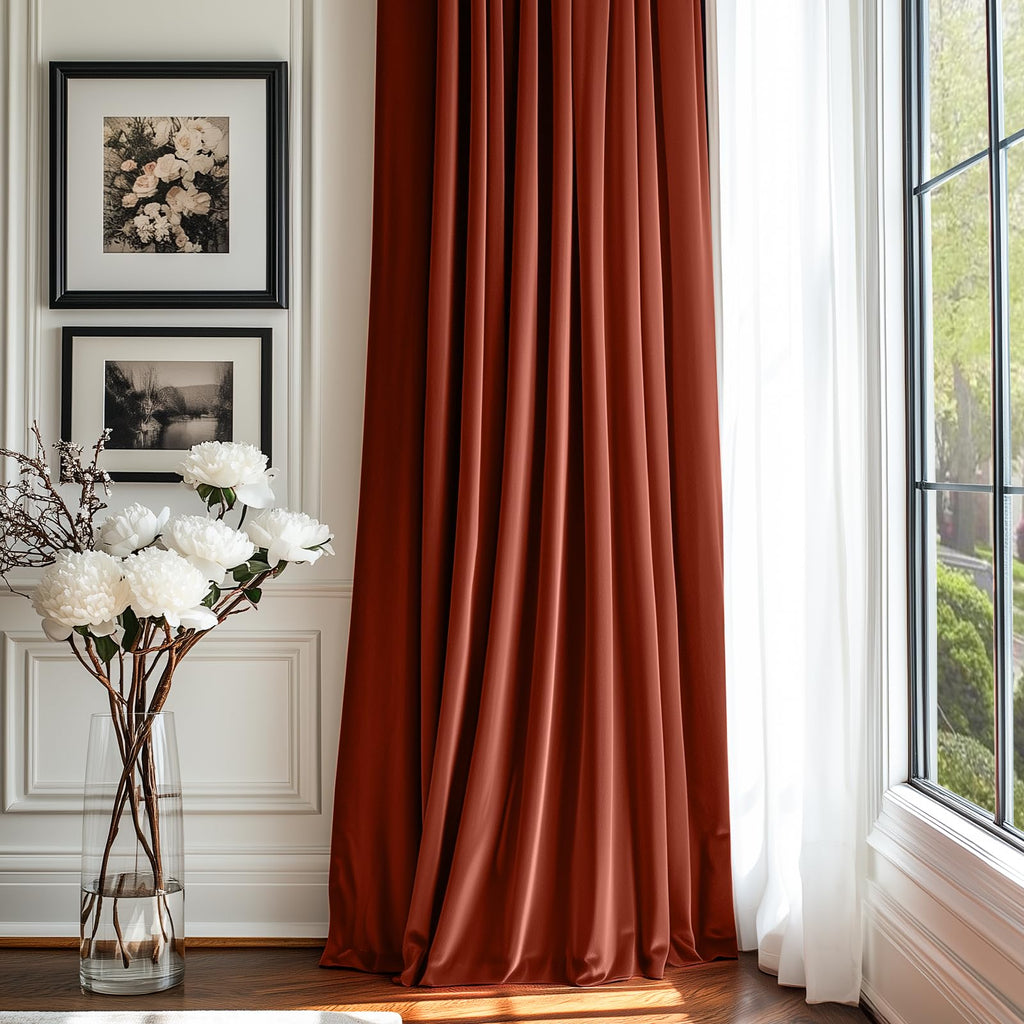 Lazzzy Orange Velvet Curtains Room Darkening Thermal Insulated Curtains 72 Inch Long Window Drapes For Bedroom Living Room Super Soft Luxury Rod Pocketwindow Treatment 2 Panels, Rust Red