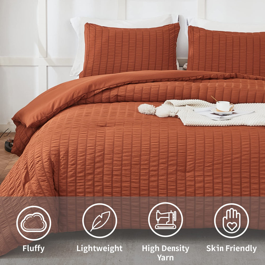 Avelom Terracotta Seersucker Twin/Twin Xl Comforter Set (68X90 Inches), 2 Pieces-100% Soft Microfiber Lightweight Comforter With 2 Pillowcases, All Season Down Alternative Comforter Set For Bedding
