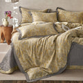 Lifetb Golden Floral Jacquard Duvet Cover Queen 3 Pieces Cotton Yarn-Dyed Textured Duvet Cover Vintage Flower Comforter Cover Wi