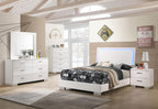 Coaster Home Furnishings Felicity Contemporary 4-Piece Bedroom Set Full Size LED Panel Bed Frame 49-inch Headboard White High Gloss 203500F-S4