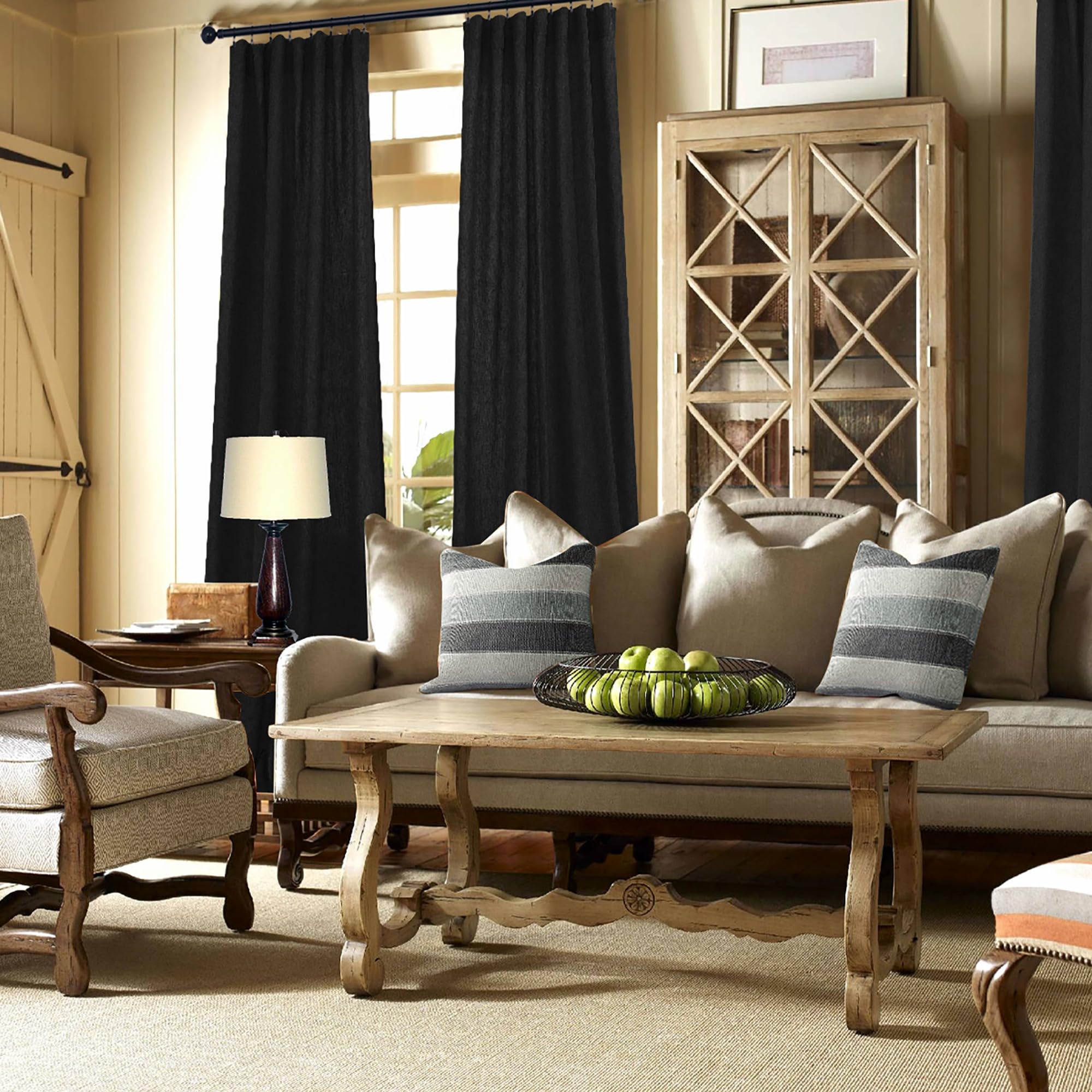 Mrs.Naturall Black Back Tab Linen Blend Sheer Curtains For Living Room 52X63 Inches Long