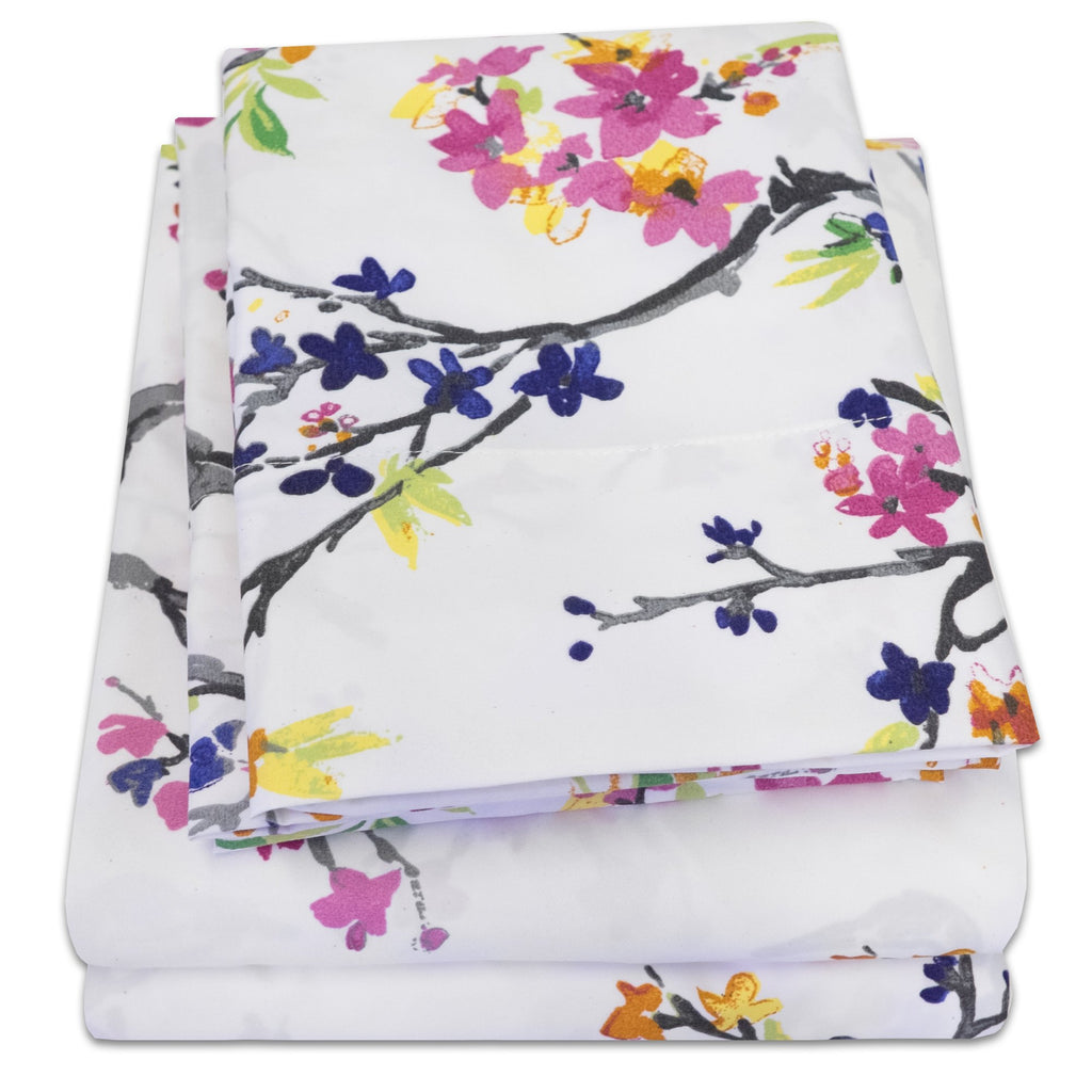 1500 Supreme Collection Extra Soft Botanical Bright Whimsical Watercolor Pattern Sheet Set, Twin- Luxury Bed Sheets Set With Dee
