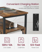 Vasagle Side Table With Charging Station, Narrow End Table With 2 Drawers, Slim Nightstand And Bedside Table With Storage, For Small Spaces, Rustic Brown + Black