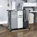 Jolfay Laundry Basket 3 Section Hamper Washing Storage Basket Bag, Folding Hamper Waterproof & Aluminum Xframe, Cloth Organizer
