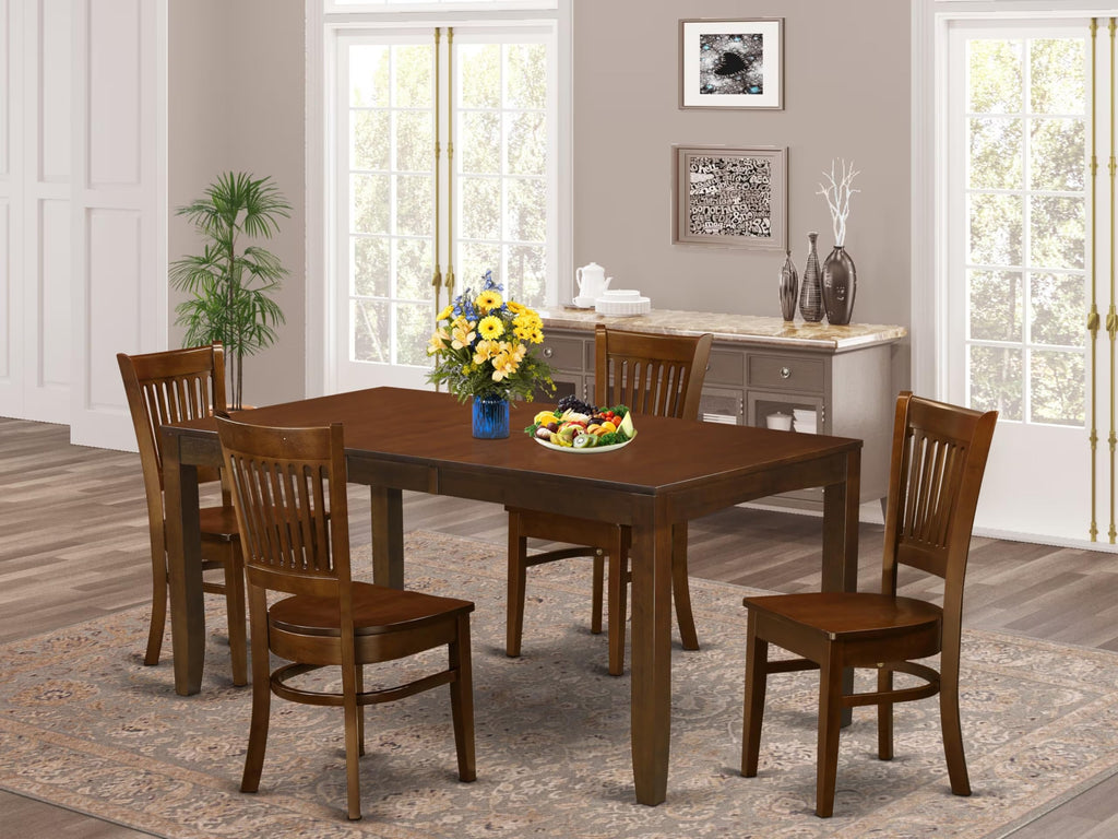 East West Furniture LYVA5-ESP-W 5 Piece Dining Room Furniture Set Includes a Rectangle Wooden Table with Butterfly Leaf and 4 Kitchen Dining Chairs, 36x66 Inch, Espresso