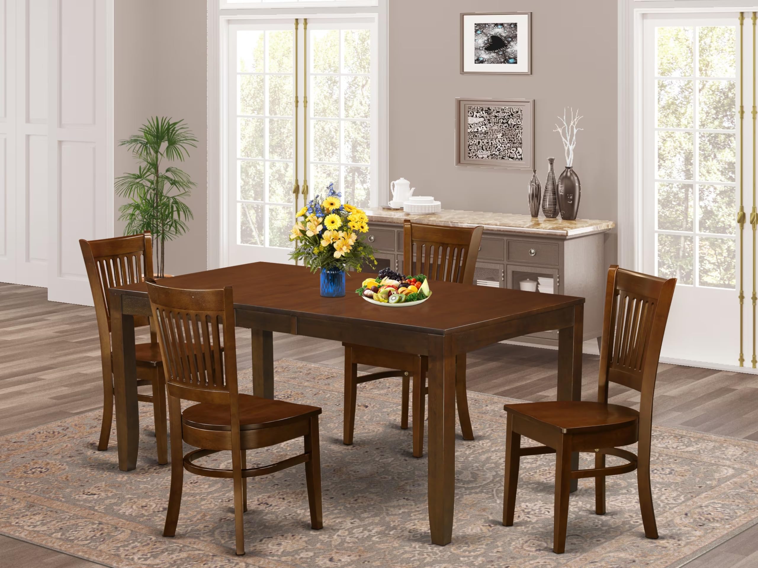 East West Furniture LYVA5-ESP-W 5 Piece Dining Room Furniture Set Includes a Rectangle Wooden Table with Butterfly Leaf and 4 Kitchen Dining Chairs, 36x66 Inch, Espresso