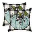 Gohdiwh Fall Pillow Covers 18X18 Set Of 2 Teal Blue Pumpkin Buffalo Plaid Fall Decor Pillowcase Autumn Thanksgiving Decorative O