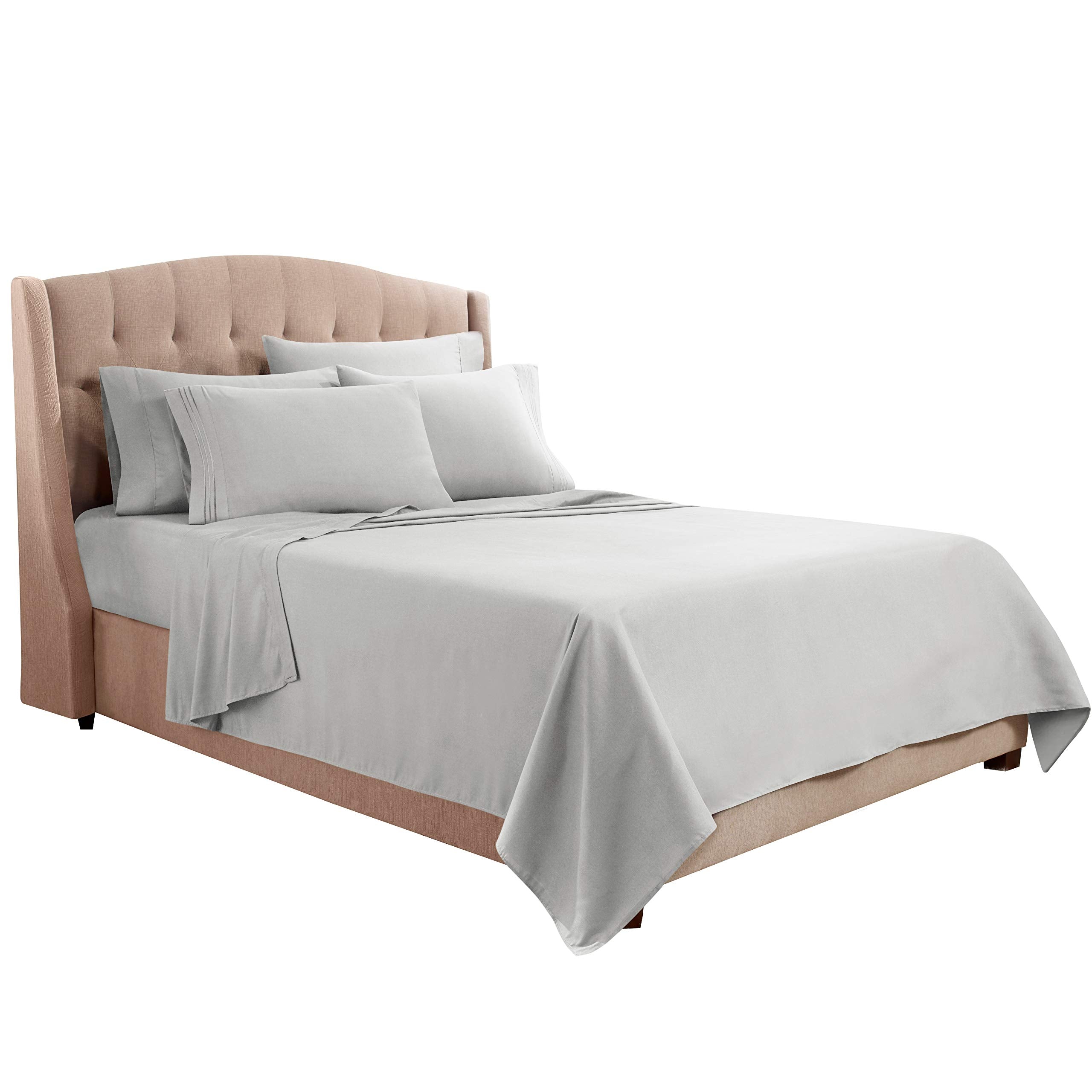 Clara Clark Bed Sheets, Premier 1800 Series Bed Sheet Set With Extra Set Pillowcases, Deep Pocket Fitted Sheet, Luxury Soft Bedding Sheets & Pillowcases, Queen, Silver