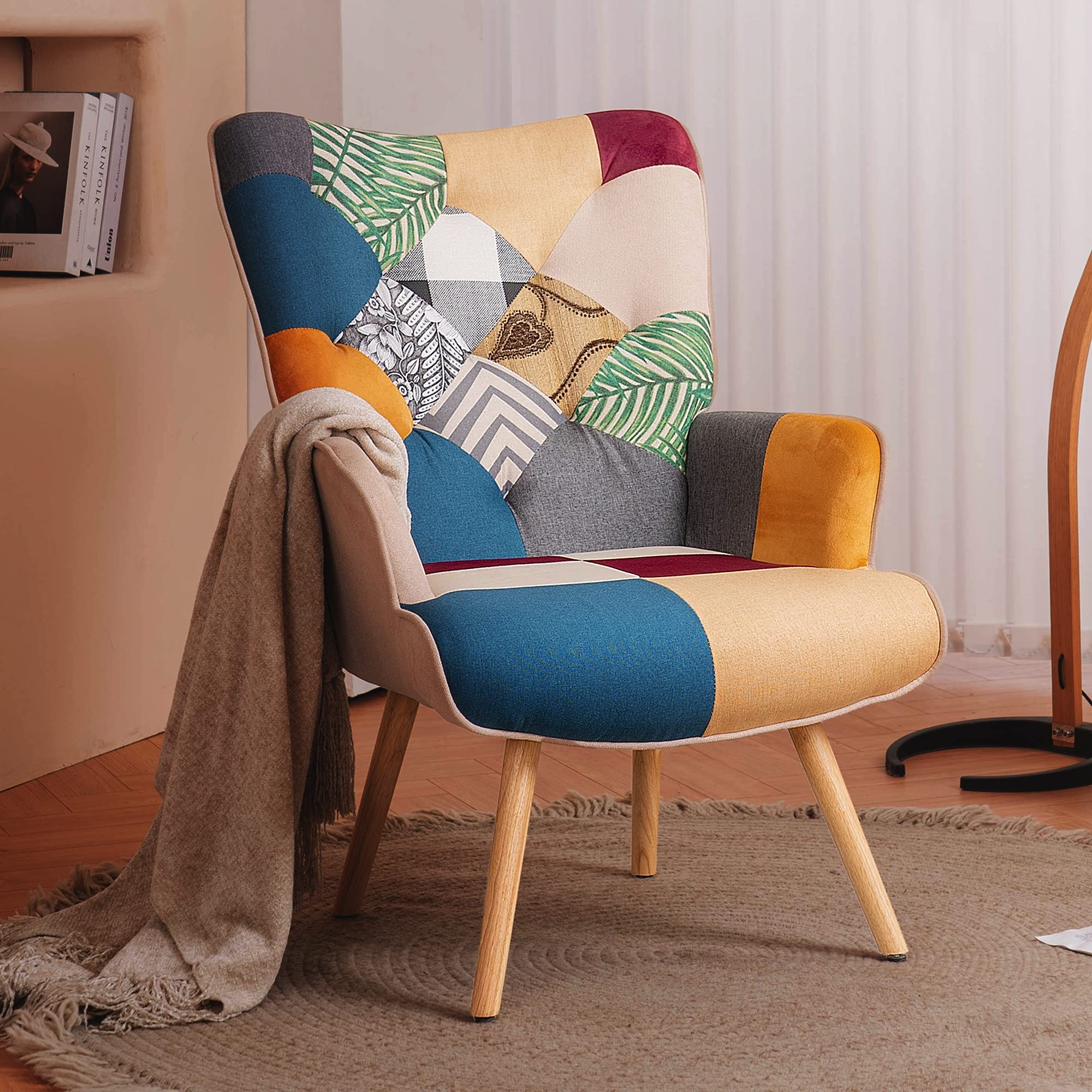 Joysoul Living Room Accent Chair Modern High Back Arm Chair, Colorful Plaid Bohemian Style Chairs For Bedroom Waiting Room