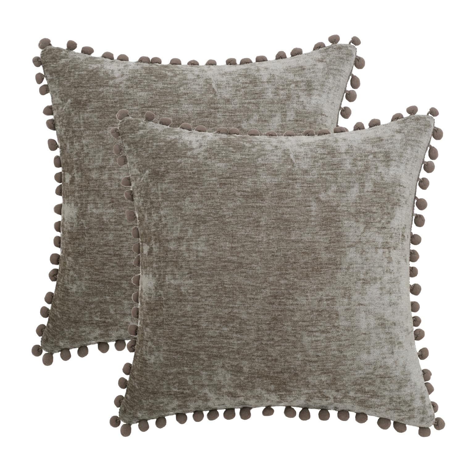 Hwy 50 Decorative Throw Pillow Covers Set Cushion Cases With Pom Poms Pack Of 2 Chenille Solid Soft Pillowcase For Couch Sofa Be