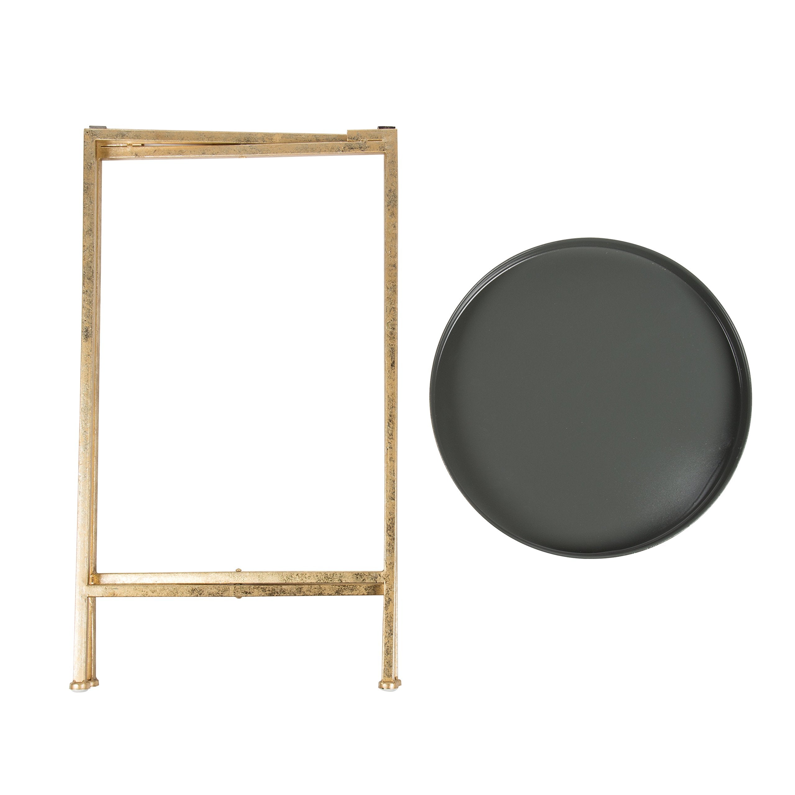 Kate And Laurel Celia Round Metal Foldable Tray Accent Table, Gray With Gold Base