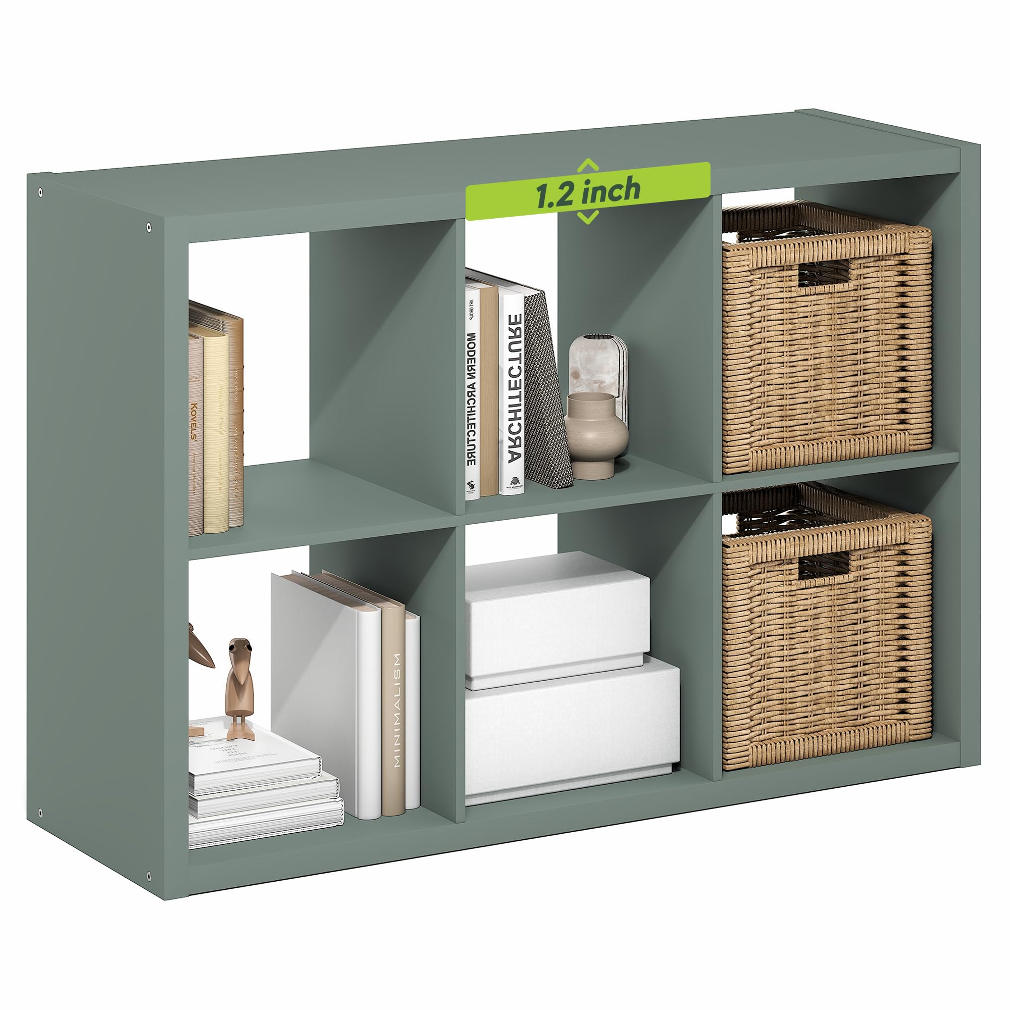 Furinno Cubicle Book Shelf, 6-Cube Bookshelf, Extra Thick Frame Horizontally & Vertically Reversible Bookcase with Open Back, 14