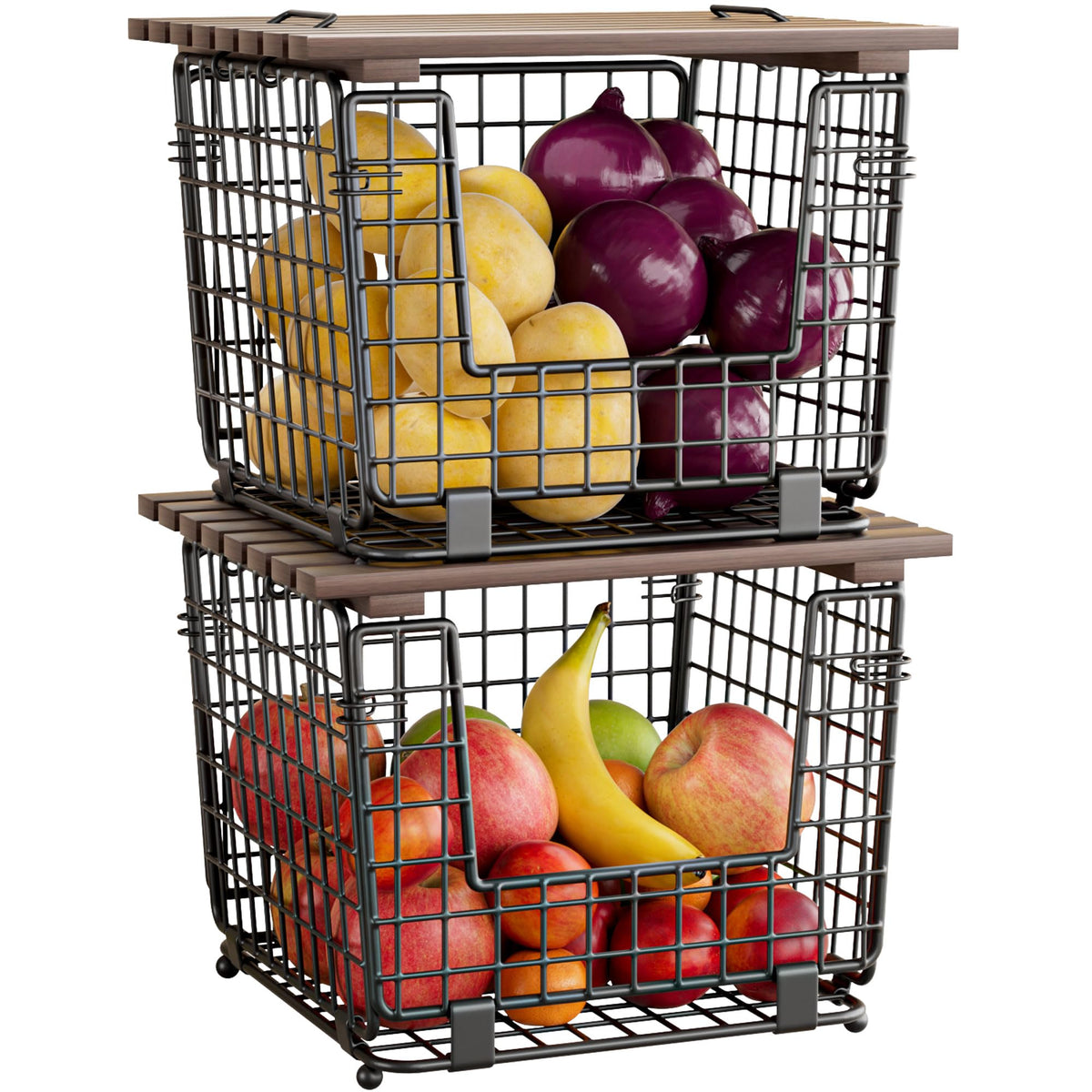 Ggiu Wire Storage Basket For Kitchen Pantry And Counter - Stackable Wire Organizing Bin For Produce, Vegetable - Countertop Pota