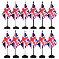 12 Pack United Kingdom Desk Flags Set, Uk Small Mini Table Office Flags With 12' Solid Black Pole, Black Base And Spear Top, Mi