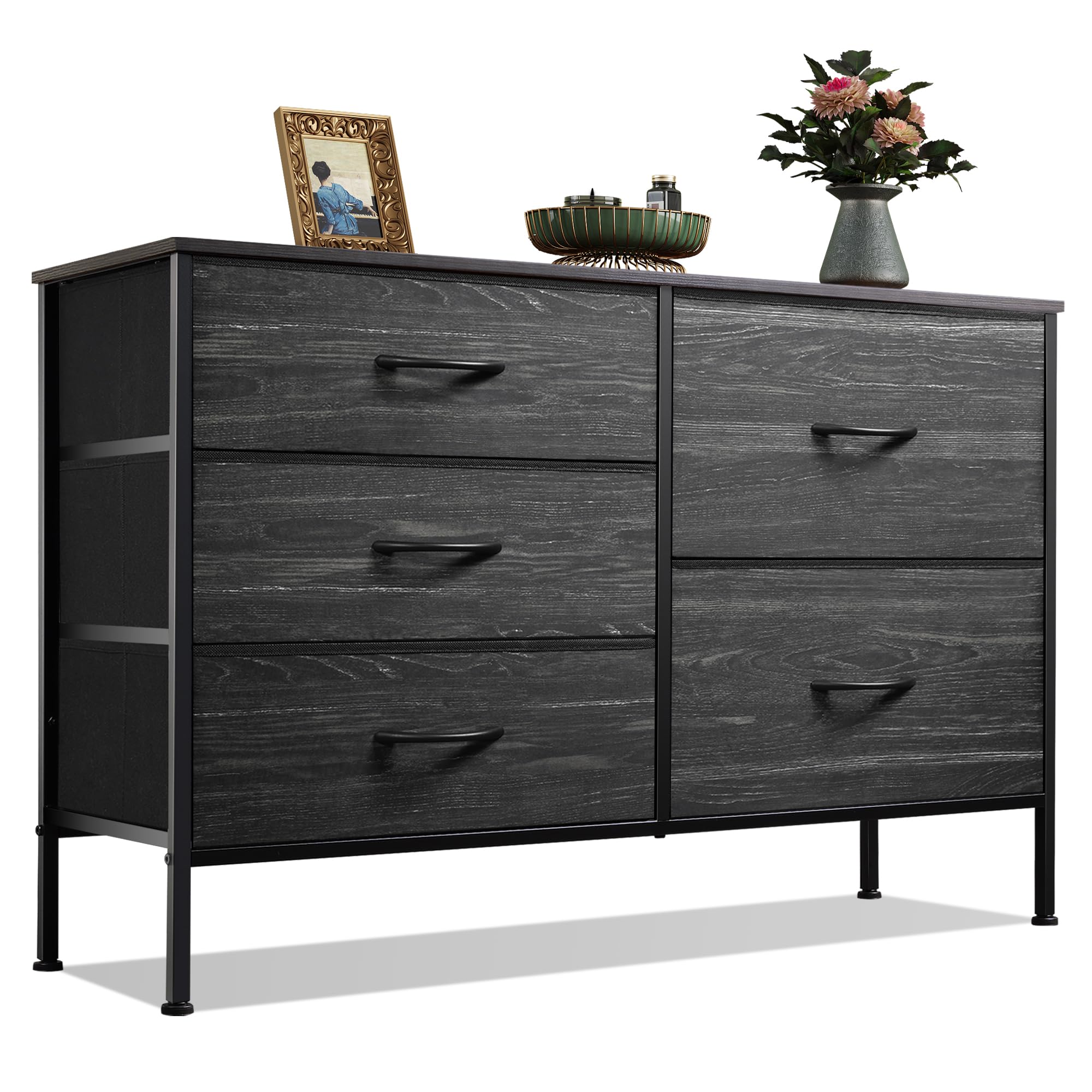 WLIVE Dresser for Bedroom with 5 Drawers, Wide Dressers with Drawer Organizers, Chest of Drawers, Fabric Dresser for Living Room