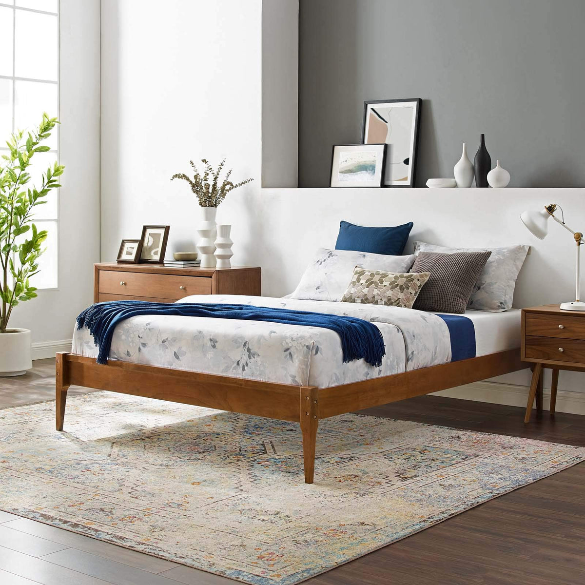 Modway Mod6245Wal June Full Wood Platform Bed Frame, Walnut