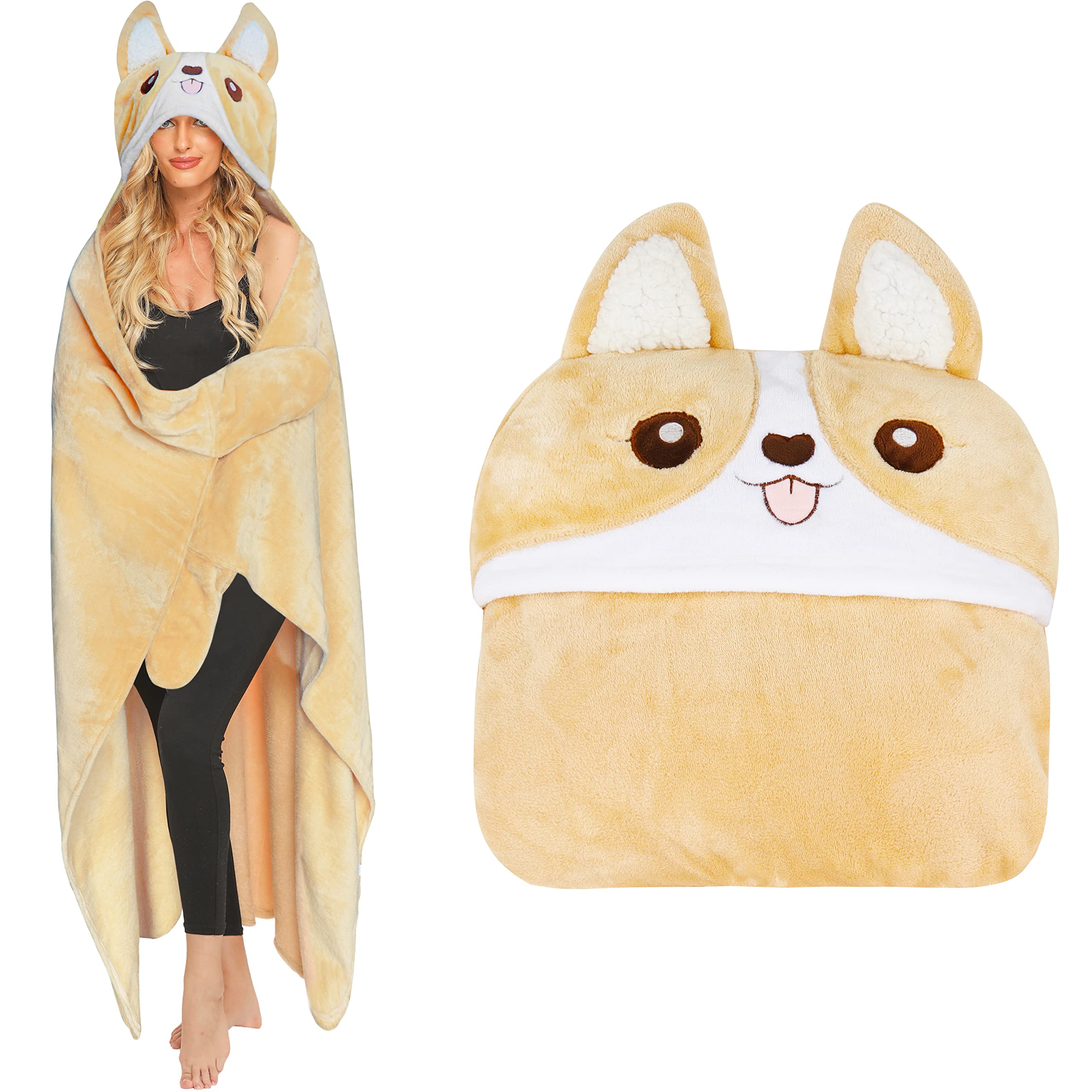 Moyel Corgi Blanket For Women Funny Cute Soft Warm Fluffy Fuzzy Wearable Blanket Hoodie Corgi Gifts For Corgi Lovers Mom Girlfri