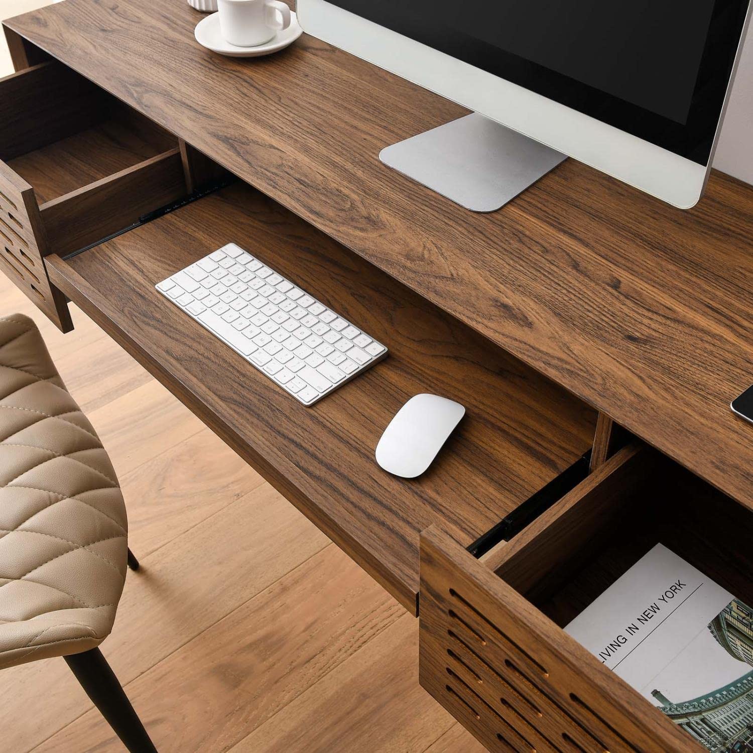 Modway Merit 60&Quot; Modern Wood Wall-Mount Design Office Desk In Walnut