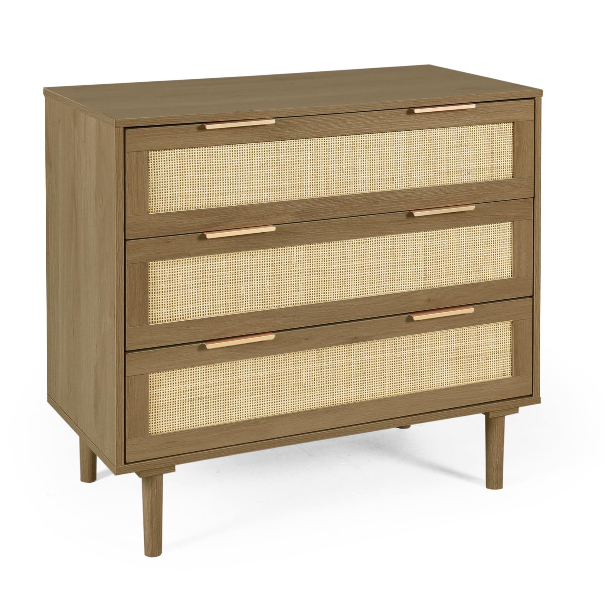 Hopubuy 3 Drawer, Rattan Dresser Modern Closet Dressers Chest Of Drawers, Wood Black Storage Chest For Kids, Hallway, Living Room