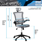 Modern High Back Mesh Executive Chair With Headrest And Flip Up Arms. Color: Silver Grey