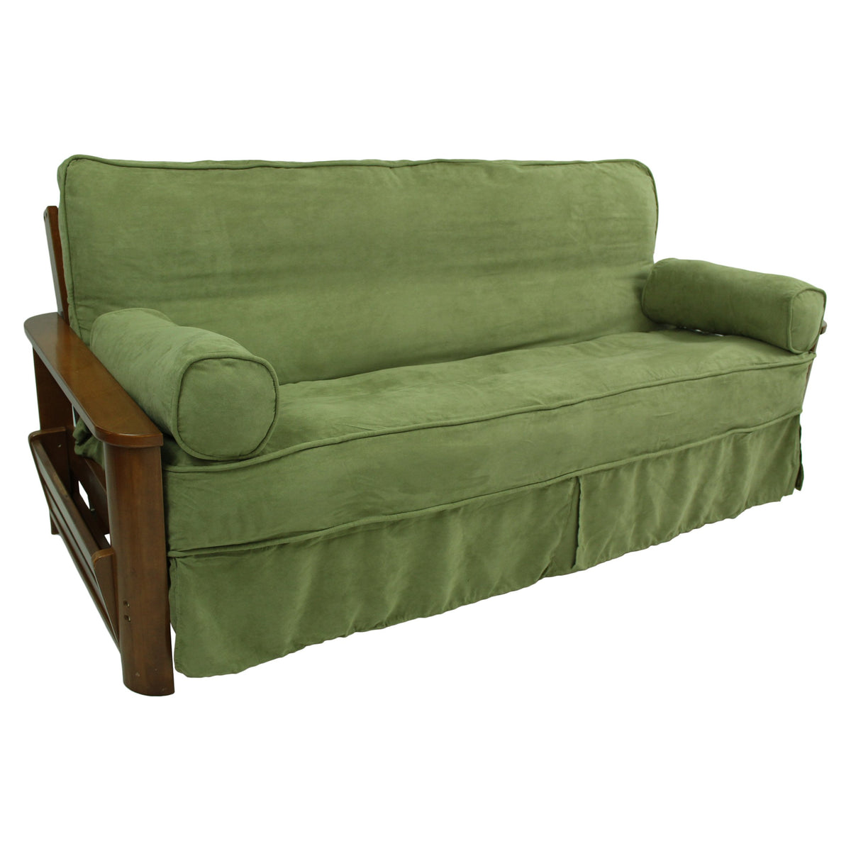 Blazing Needles Solid Microsuede Double Corded 8 Inch  To 9 Inch  Futon Slipcover Set With 2 Bolster Pillows (Set Of 3), Full, Sage Green