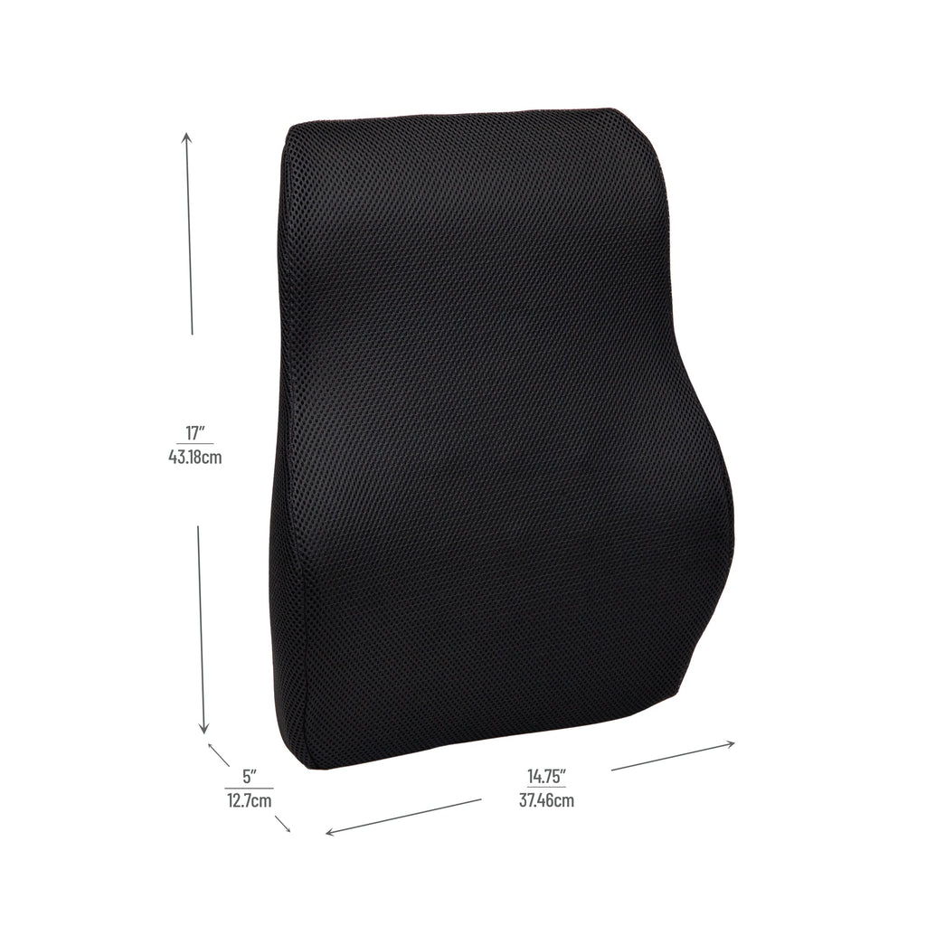 Mind Reader Ergonomic Lower Back Cushion, Office Chair Support, Posture Corrector, Memory Foam, 17'' L X 14.75'' W X 5'' H, Blac