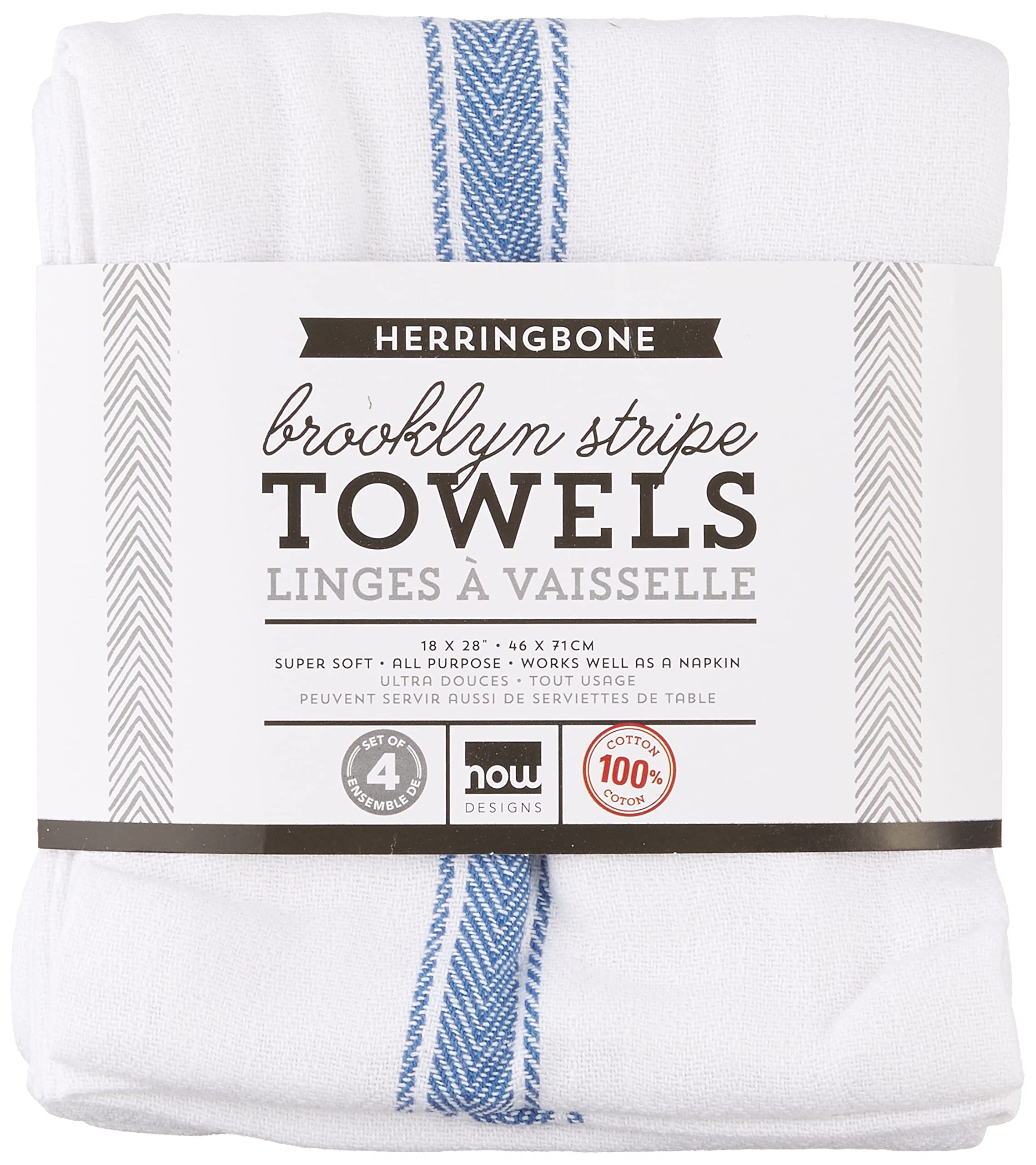 Now Designs Teatowel Set of Four, Brooklyn Stripe Delft