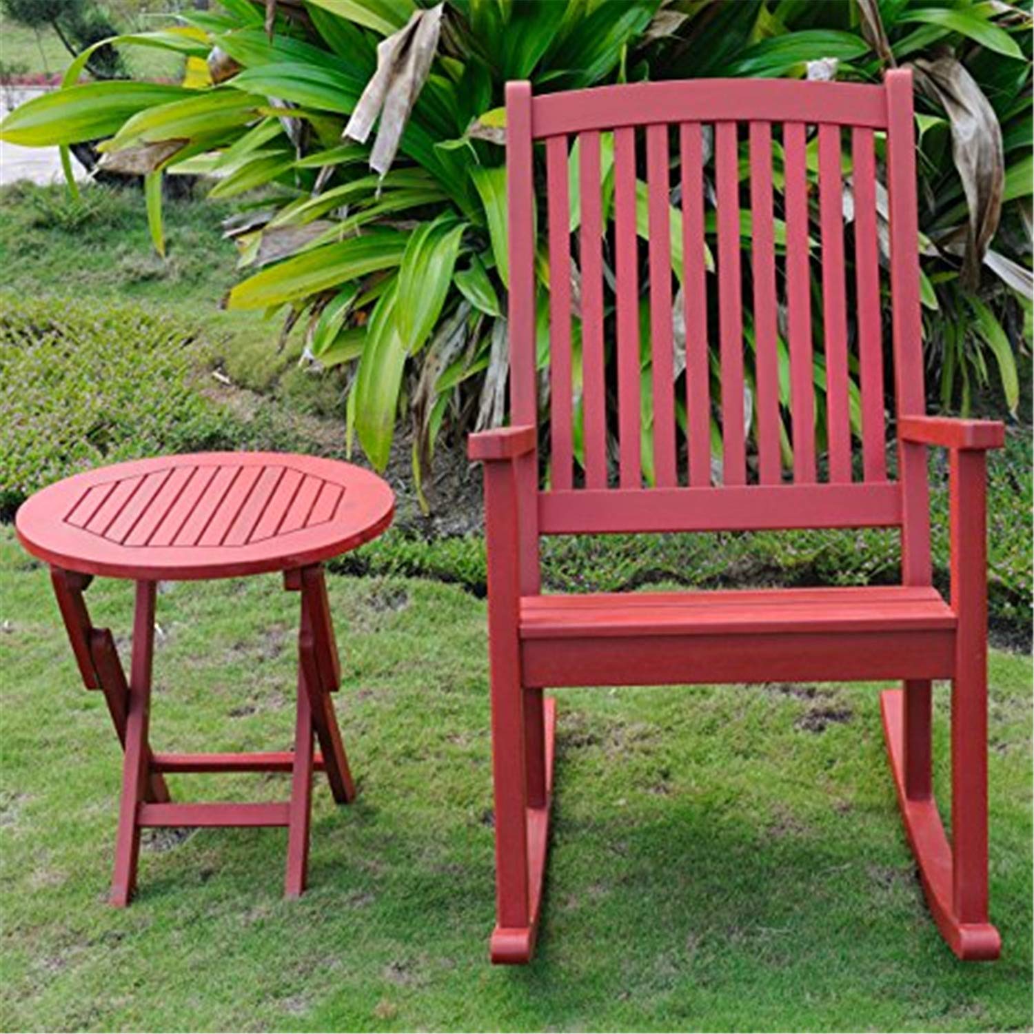 Nicosia Acacia Wood Rocker And Side Table -Barn Red