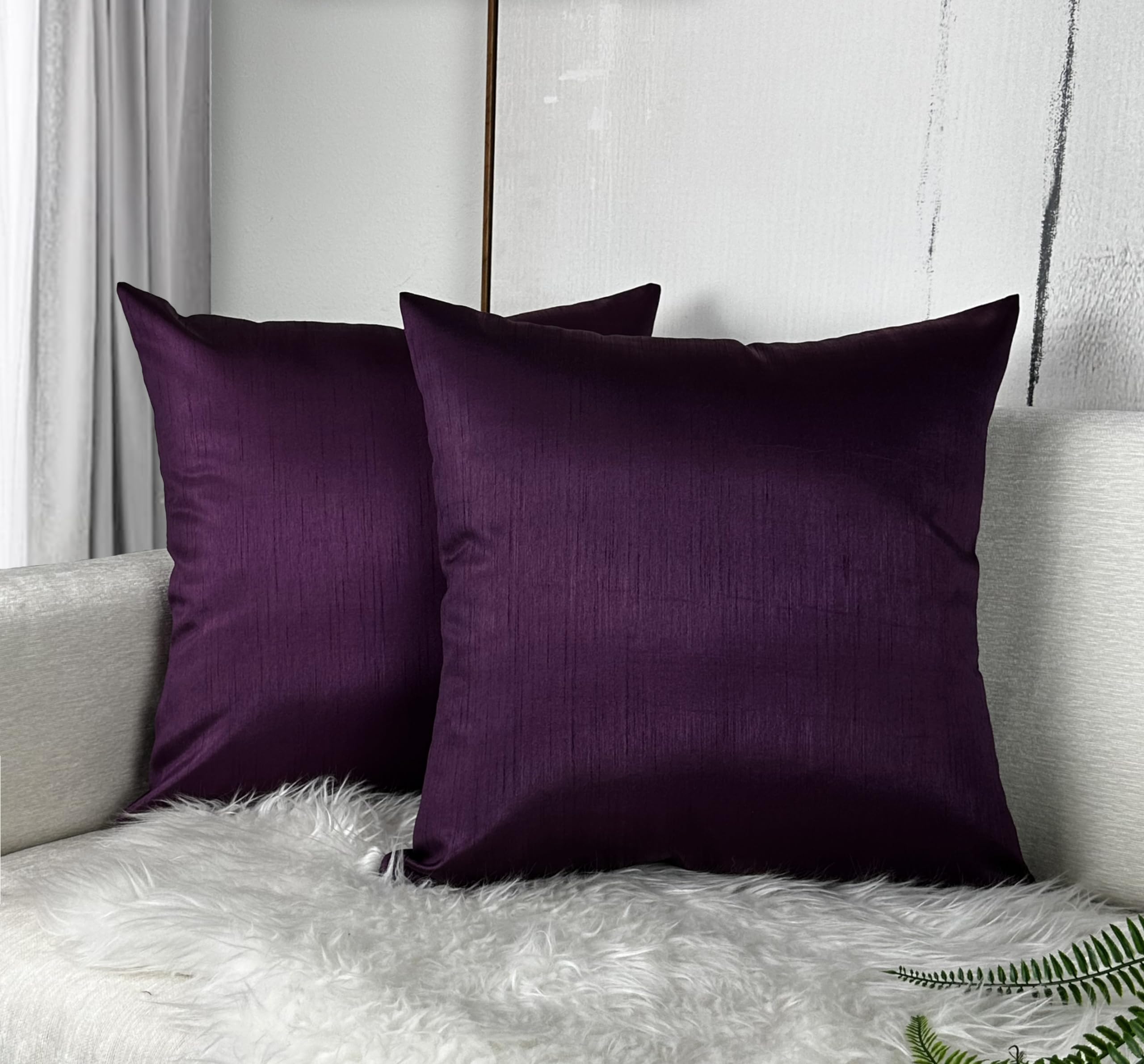 Aiking Home Collection 26X26 Inches Faux Silk Square European Shams, Zipper Closure, Eggplant (Set Of 2)