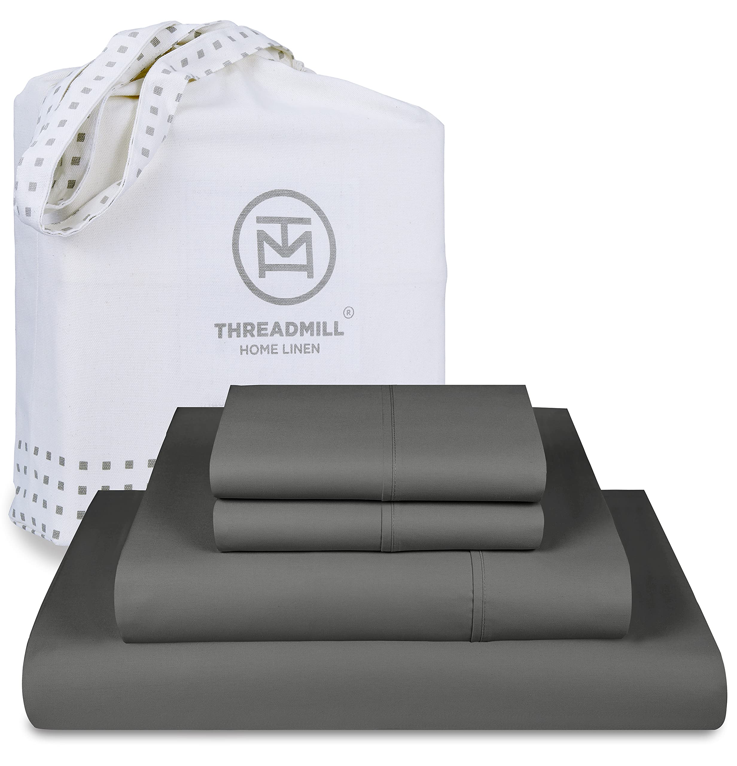 Threadmill Luxury Supima Cotton Sheets, Luxury 1000 Thread Count 100% Soft Cotton Sheets For Full Size Bed, 4 Pc Dark Grey Bed S