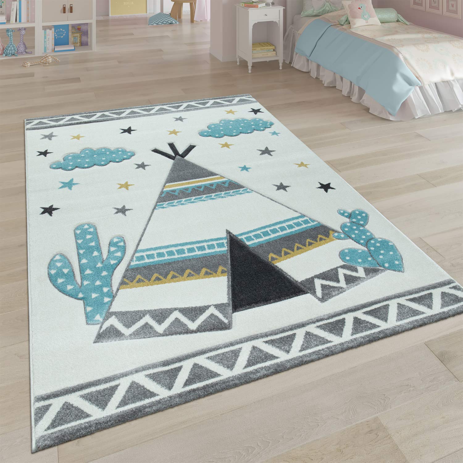 Kid'S Rug For Children'S Room With Indian Tent In Pastel Colors, Size: 2'8' X 4'11'