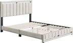 Boyd Sleep Beaumont Upholstered Platform Bed with Headboard, Mattress Foundation with Strong 14 Wood Slat Supports, No Box Spring Required, White Linen, Size Twin