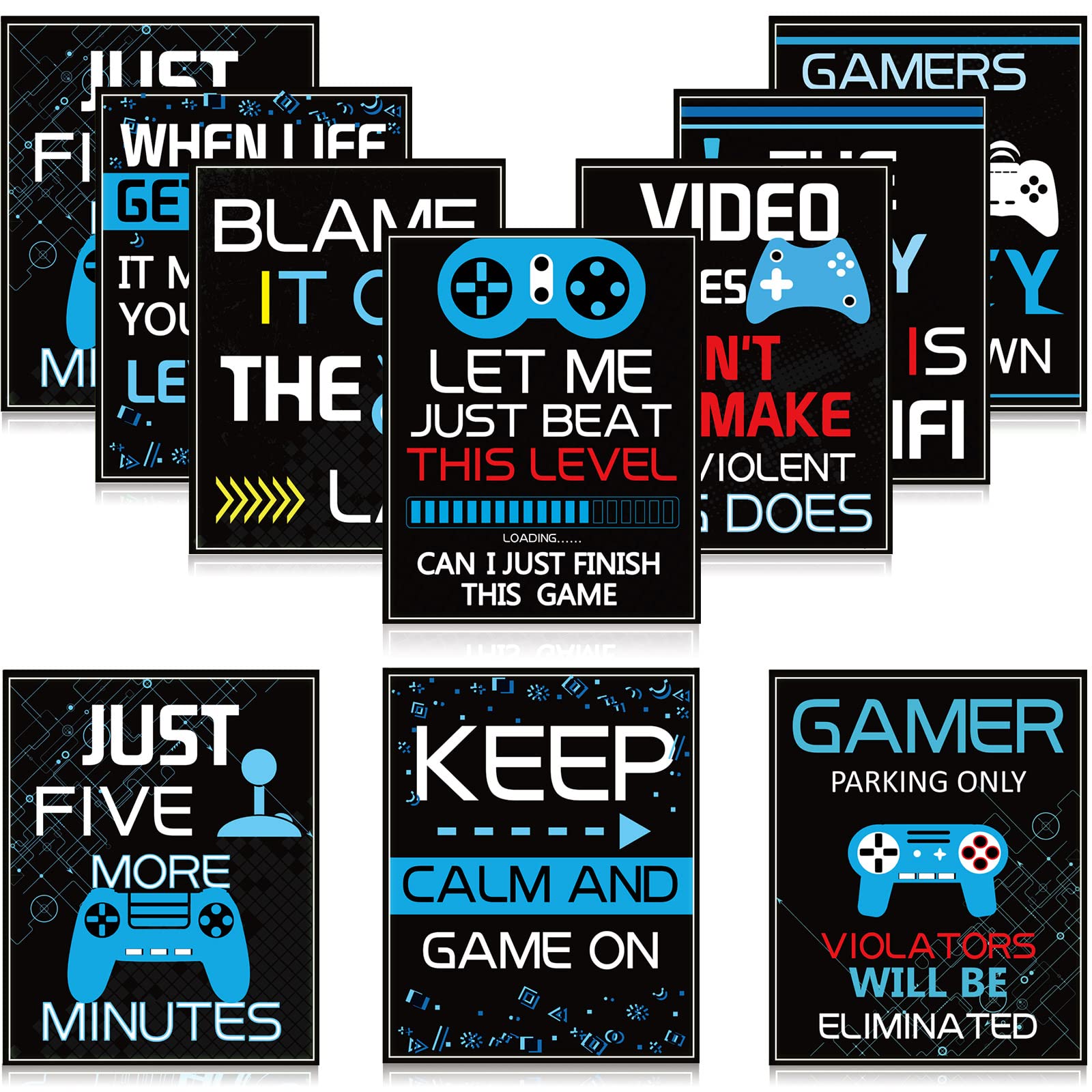 10 Video Game Poster Sign Gamer Art Print Boy Game on Birthday Party Wall Decoration, Inspirational Words Quote Poster 10 x 8 In
