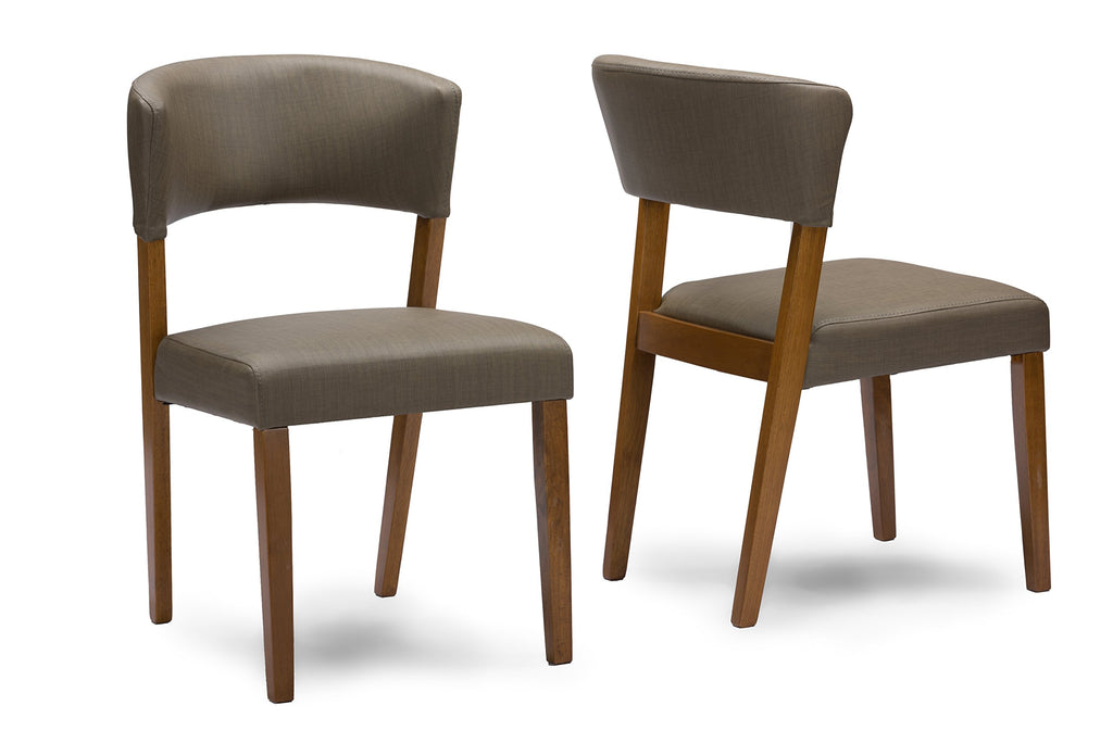 Baxton Studio Montreal Mid-Century Dark Walnut Wood Grey Faux Leather Dining Chair